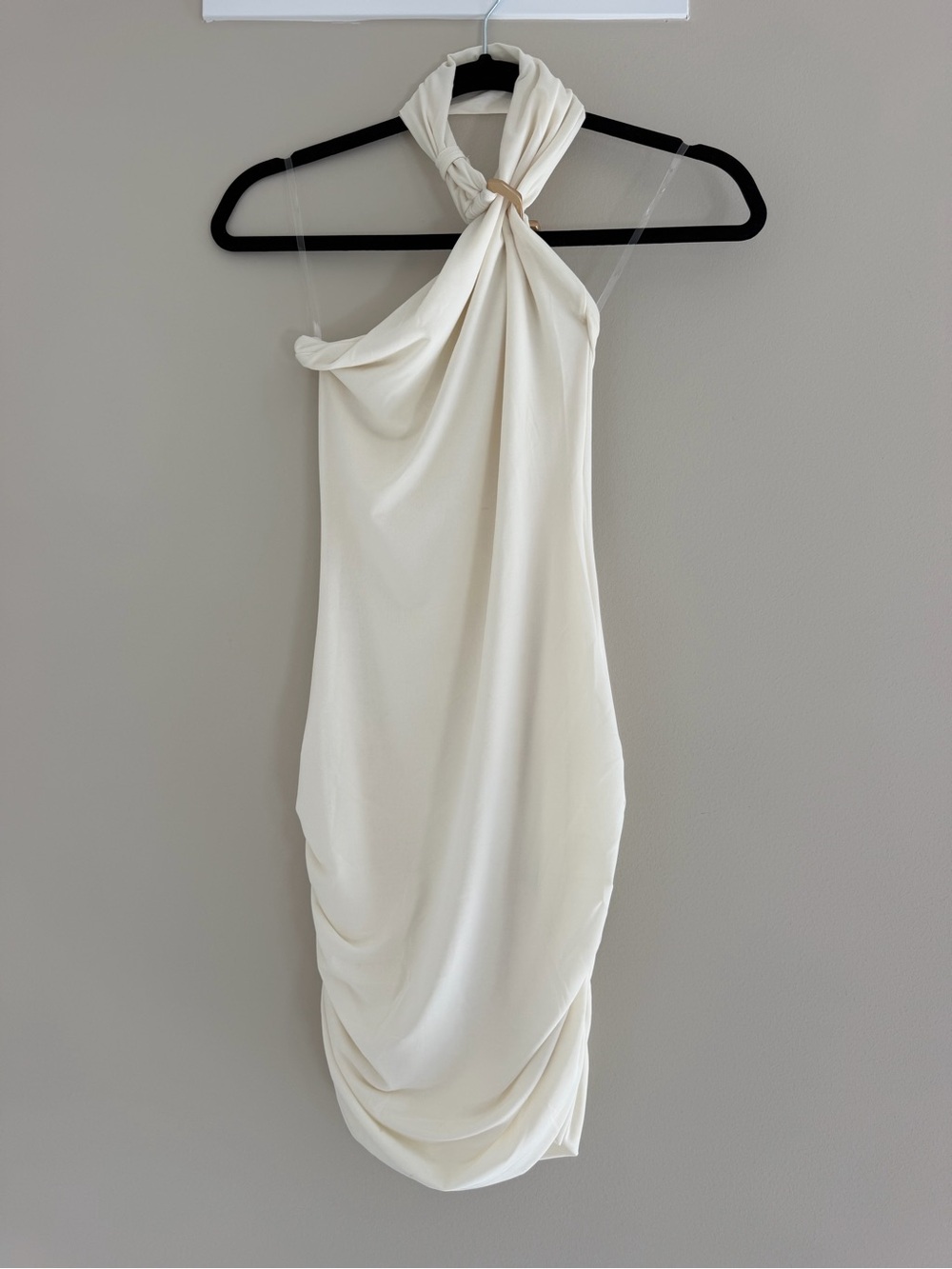 Meshki Ivory Halter Twist Mini Dress